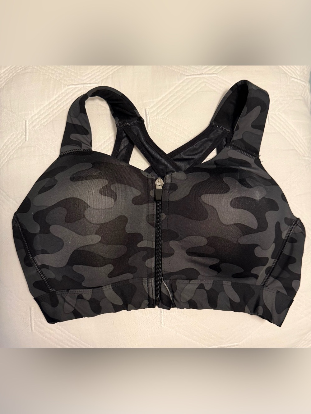 Layer 8 Black Camo Front-Zip High-Impact Sports Bra